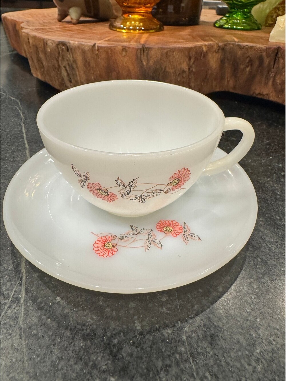 Vintage Fire-King Fleurette Cup & Saucer Set